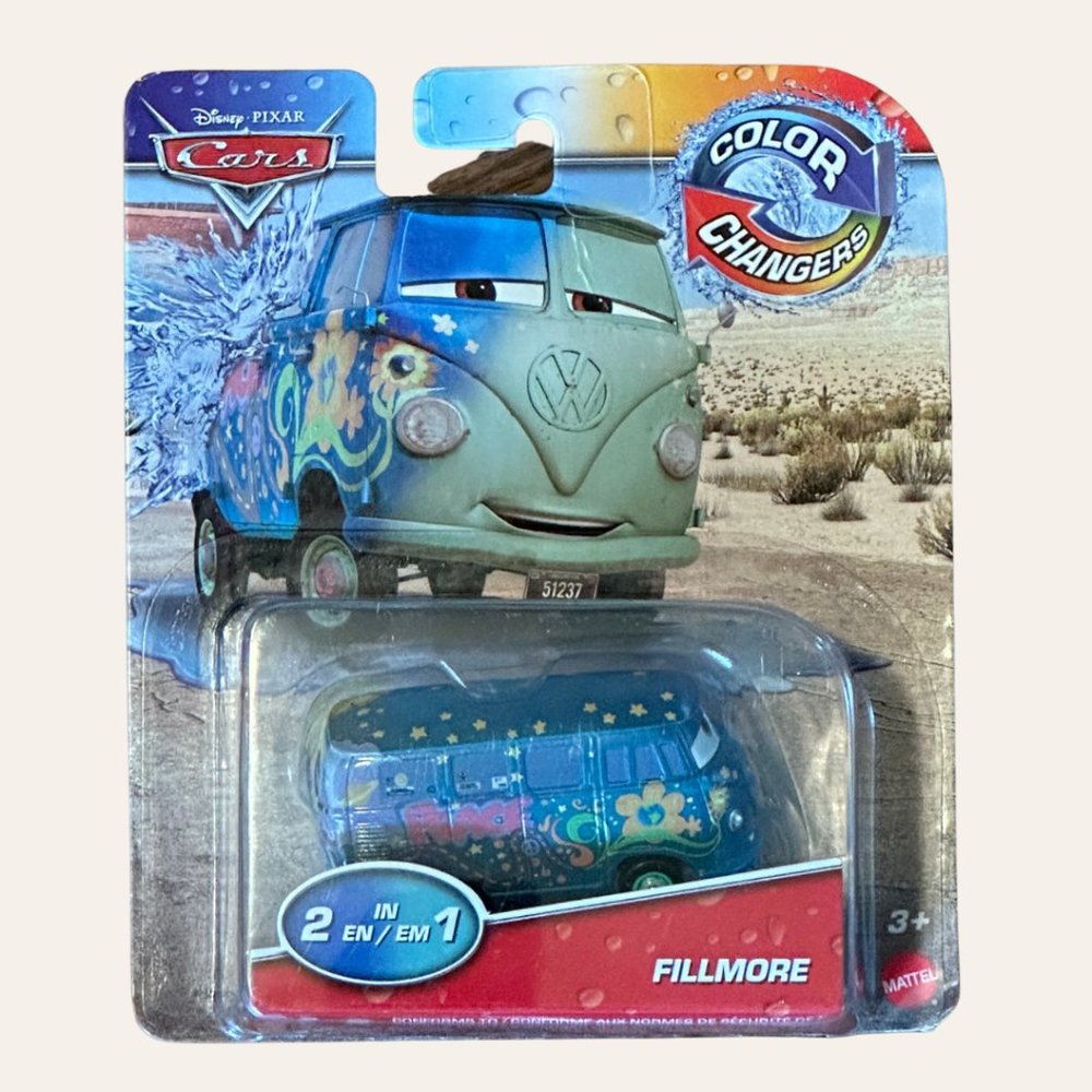 NIP Disney Pixar Cars Fillmore Volkswagen VW Bus PEAE Hippie Van Die Cast Metal
